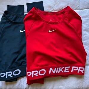 Nike Pro Red & Navy Blue Long Sleeve Athletic dri-fit Crop Top